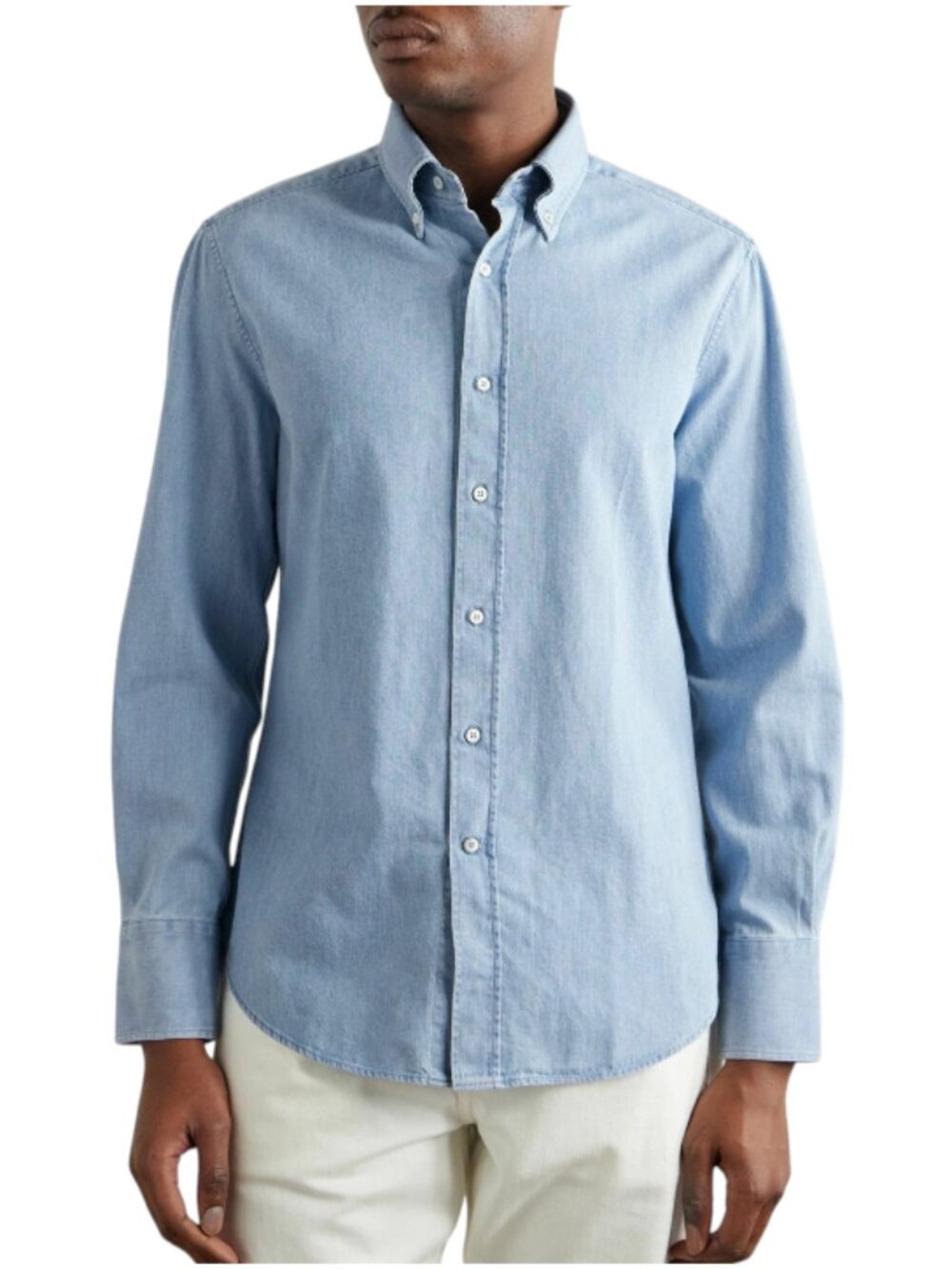 Brunello Cucinelli Denim Button Down Shirt Mens Large Blue Chambray Long Sleeve - Picture 10 of 10